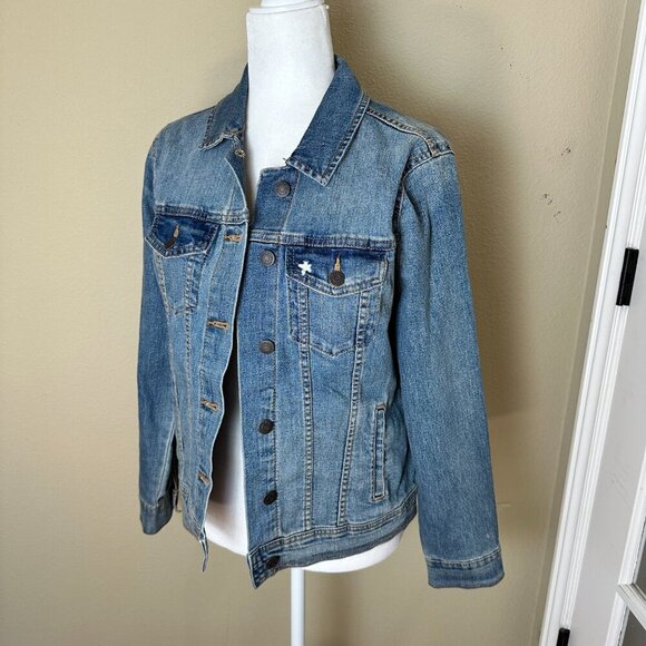 HANDPAINTED Old Navy Jean Jacket with flowers & trees size Medium - Picture 2 of 10